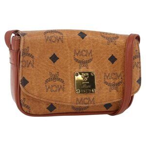 Authentic MCM Logogram Vicetos Shoulder Bag PVC Leather Brown Gold